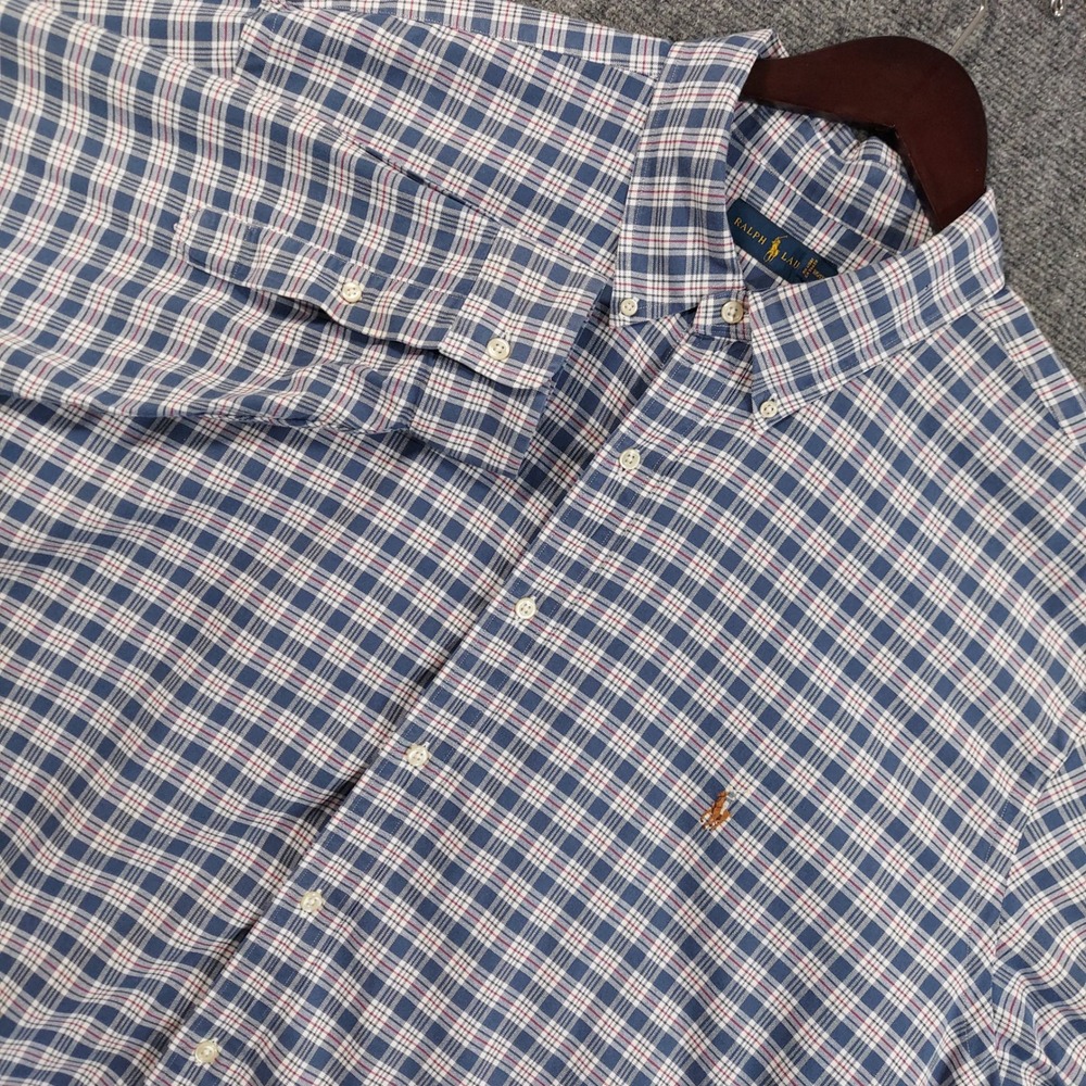 Ralph Lauren Button Down Shirt Men 2XLT Blue Plaid Long Sleeve Tall Cotton